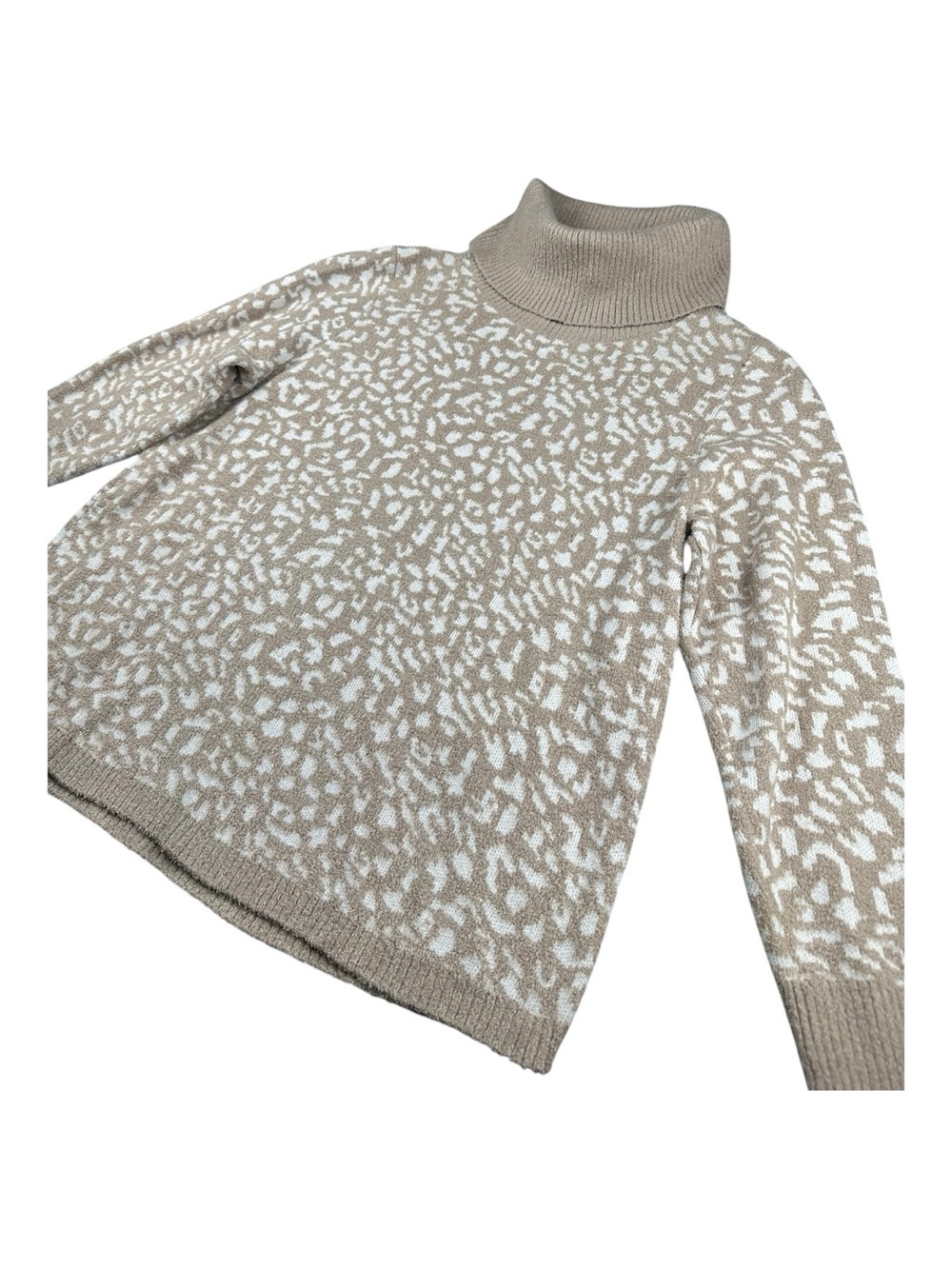 RACHEL ZOE Tan White Animal Printed Soft Cowl Neck Sweater Women's Size XL - Picture 7 of 10